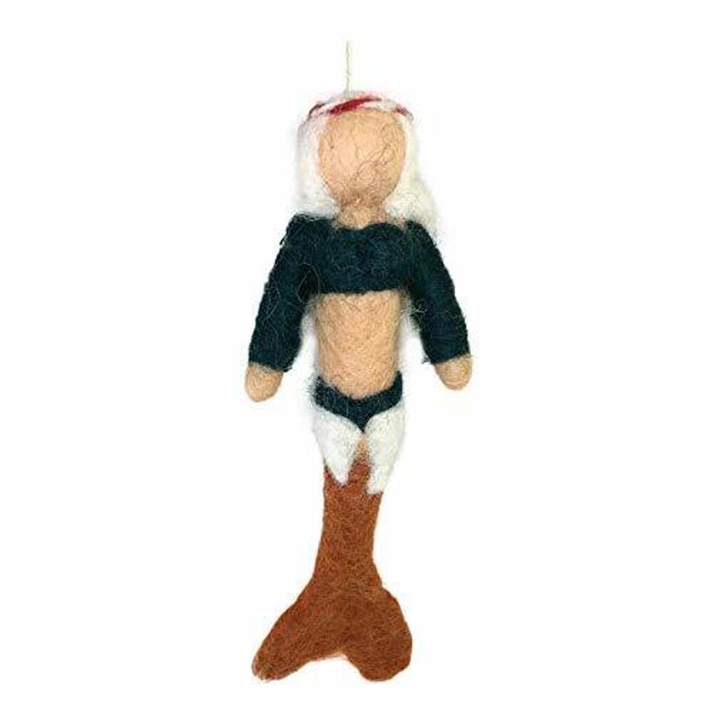 Felted Wool Mermaid Christmas Tree Ornament Ocean Vintage Coastal Theme Decor